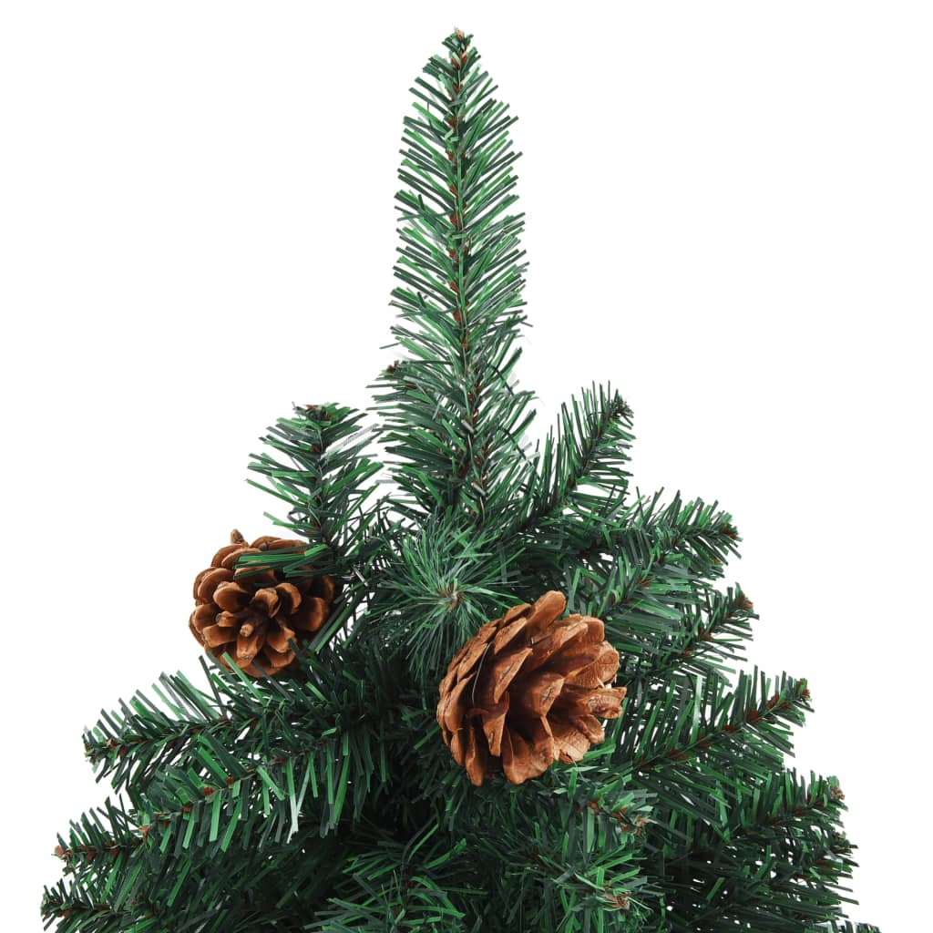 vidaXL Slim Christmas Tree with Real Wood and Cones Green 180 cm PVC