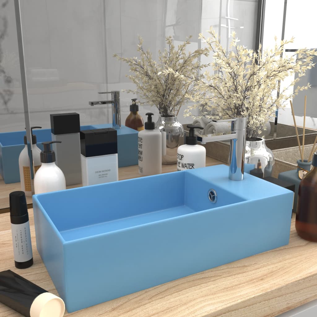 vidaXL Bathroom Sink with Overflow Ceramic Light Blue
