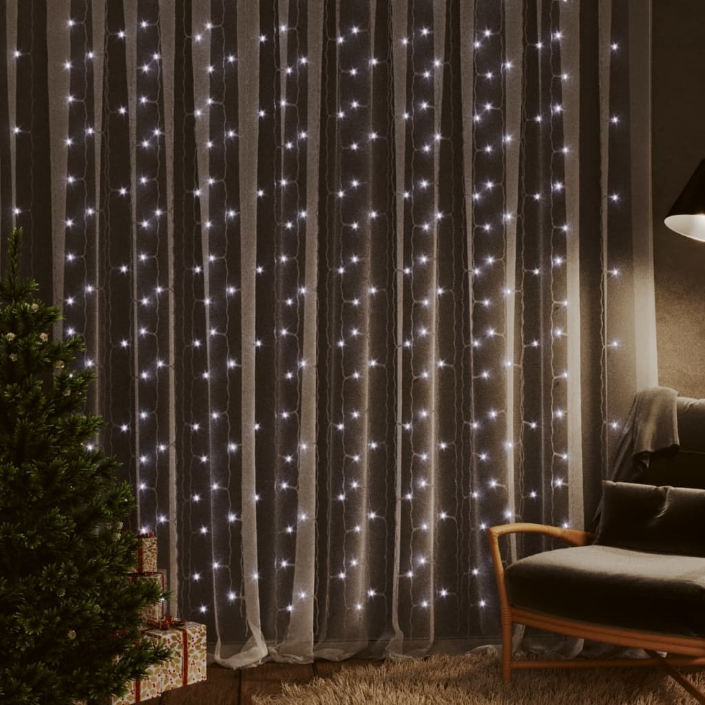vidaXL LED Curtain Fairy Lights 3x3m 300 LED Cold White 8 Function