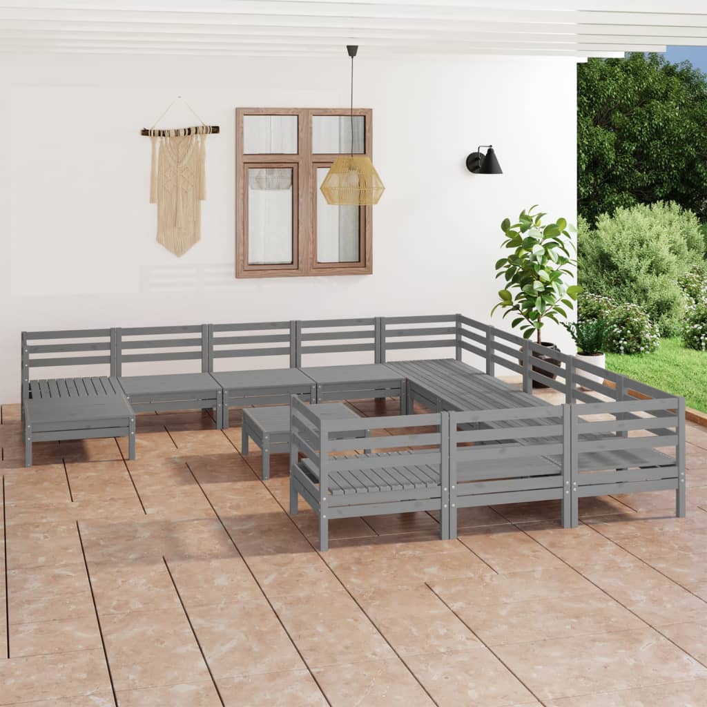 vidaXL 13 Piece Garden Lounge Set Grey Solid Wood Pine