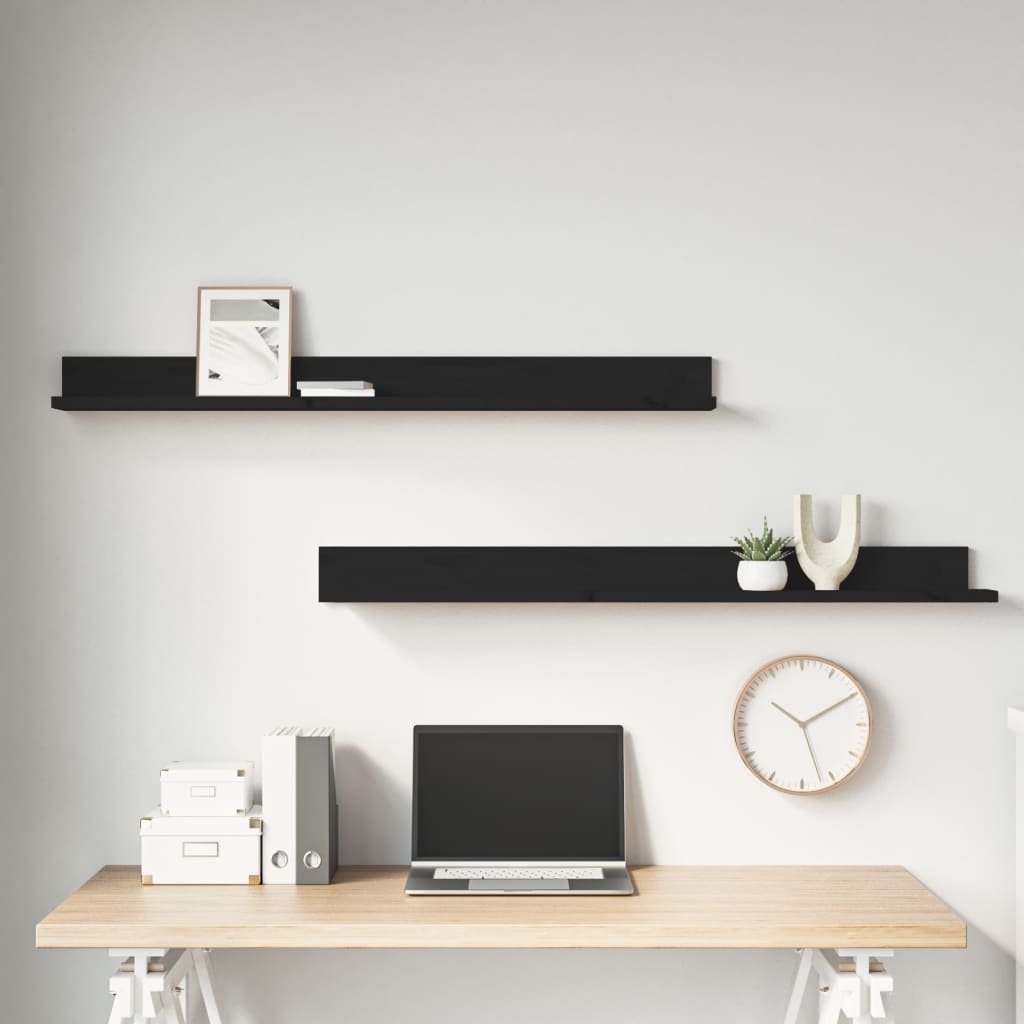 vidaXL Wall Shelves 2 pcs Black 110x11x9 cm Solid Wood Pine