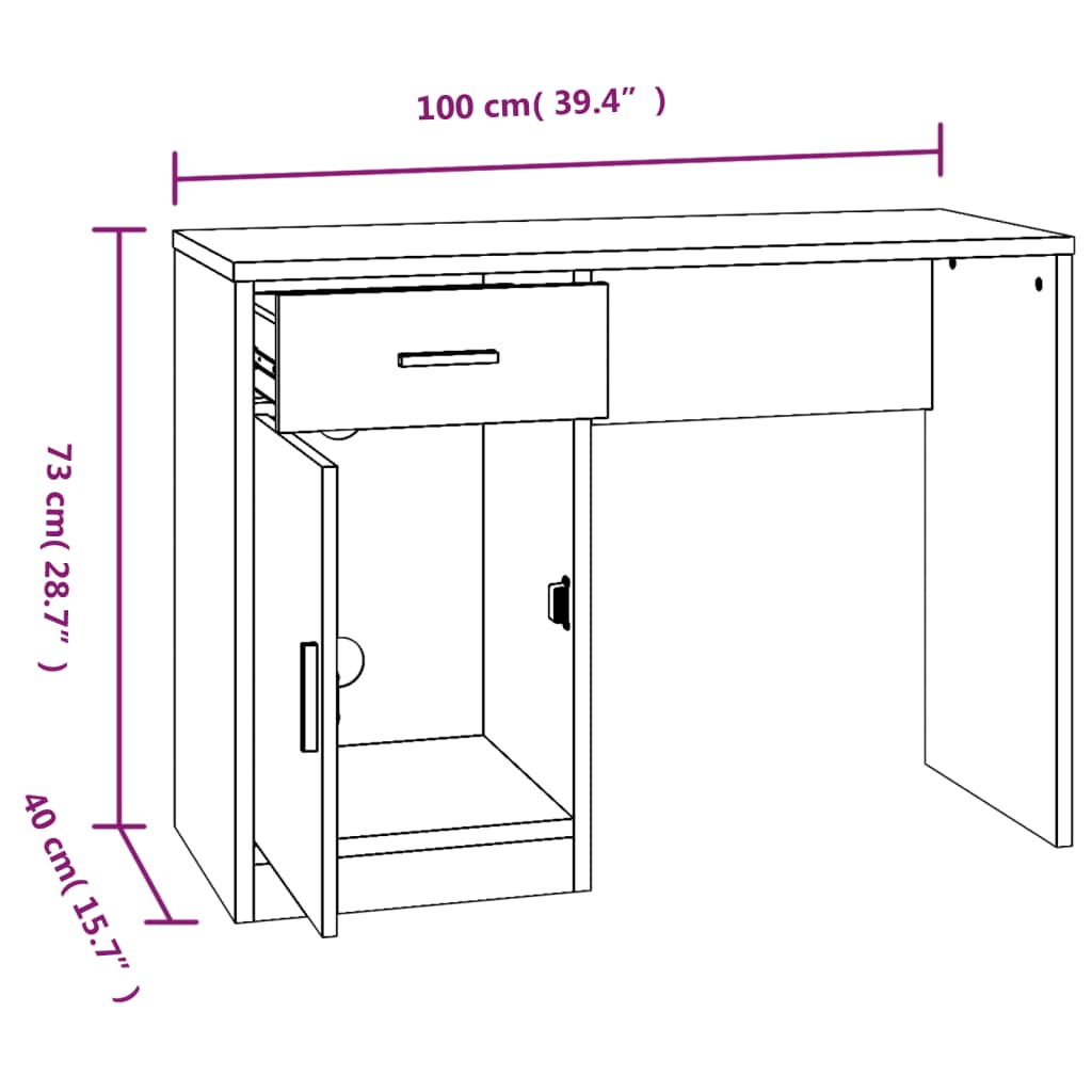 vidaXL Desk with Drawer&Cabinet Black 100x40x73 cm Engineered Wood