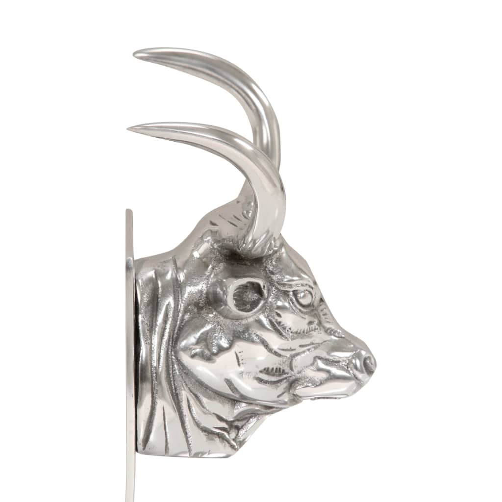vidaXL Bookends with Cow Head 2 pcs Solid Aluminium 17x16x29 cm Silver