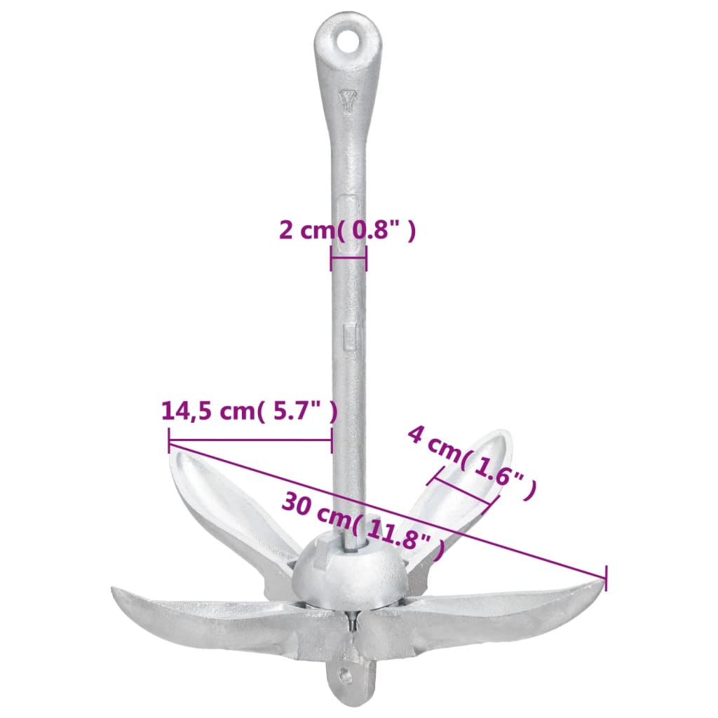 vidaXL Folding Anchor Silver 2.5 kg Malleable Iron