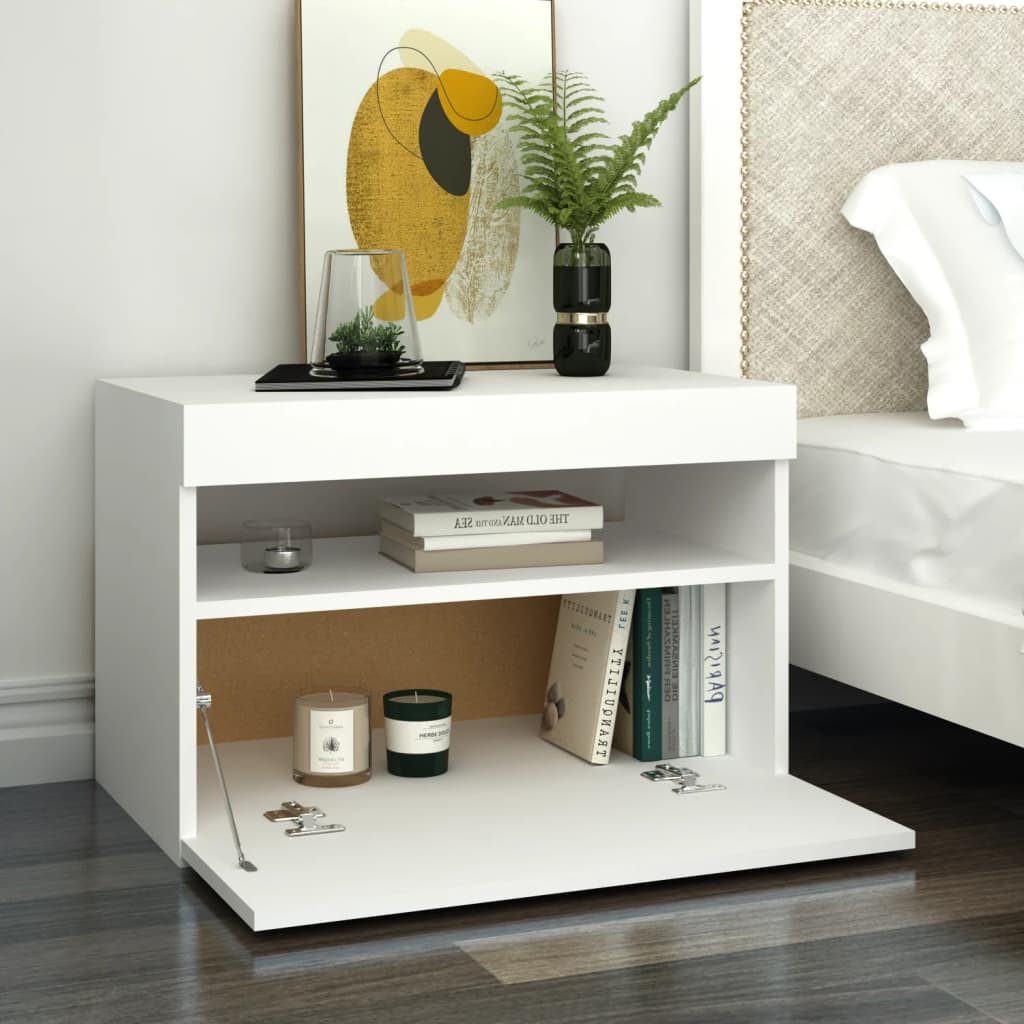 vidaXL Bedside Cabinet & LED Lights White 60x35x40 cm Engineered Wood