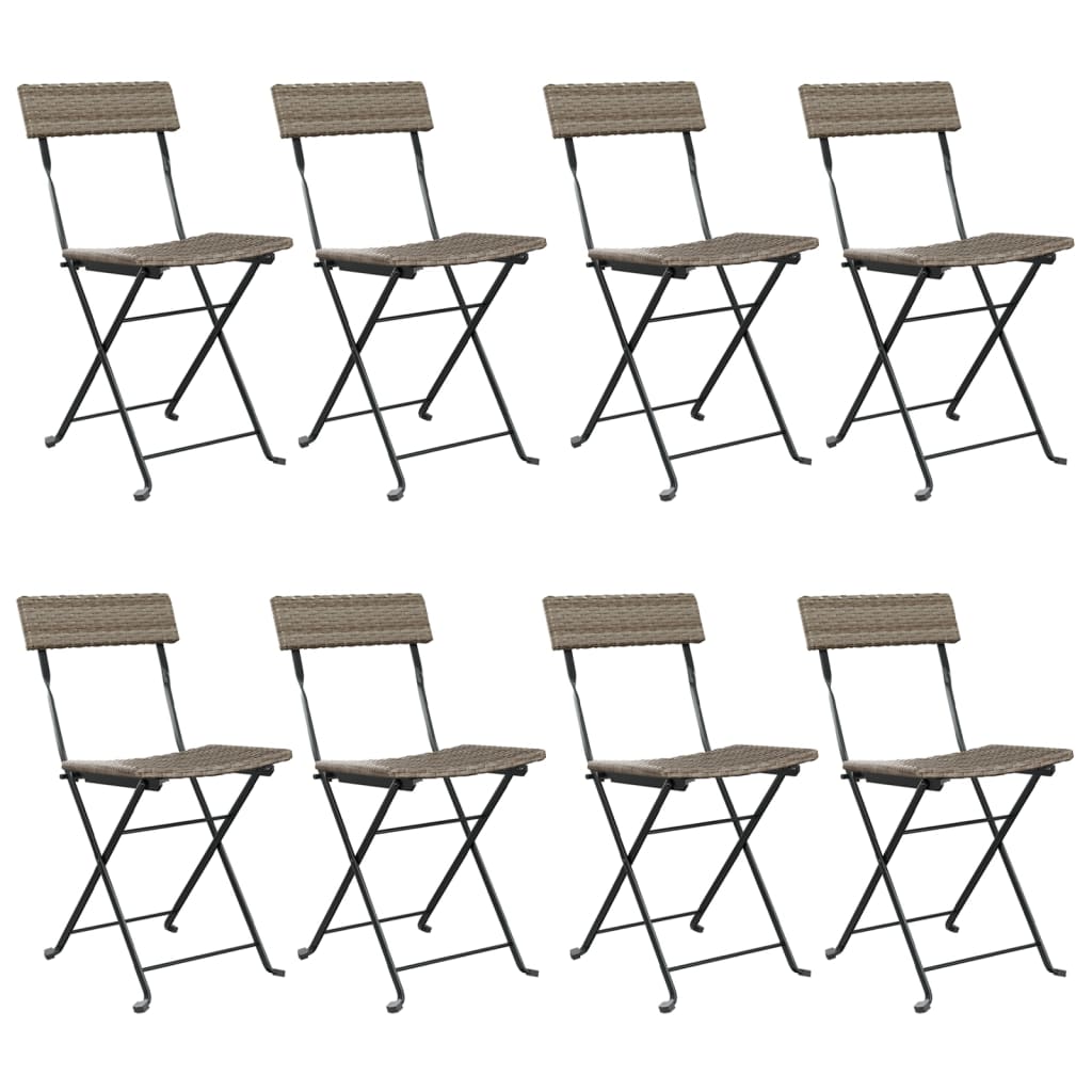 vidaXL Folding Bistro Chairs 8 pcs Grey Poly Rattan and Steel