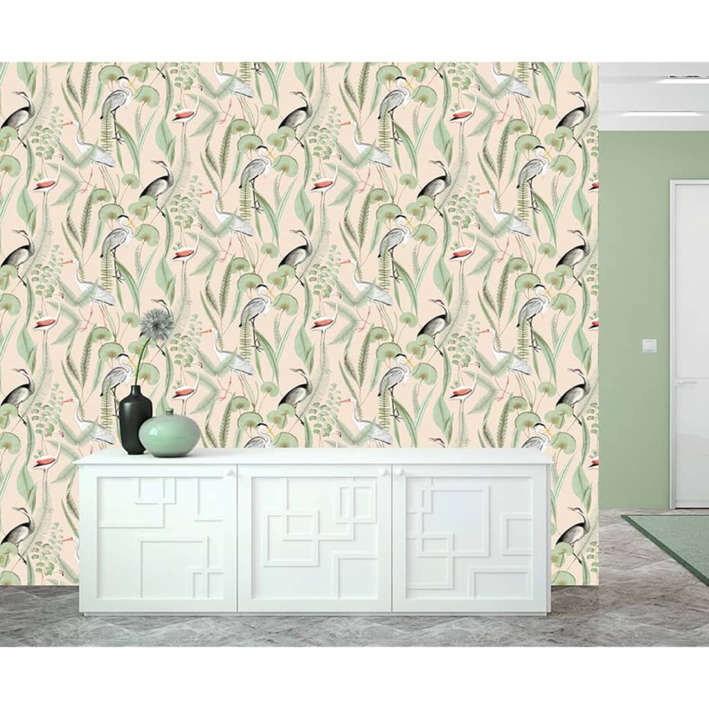 DUTCH WALLCOVERINGS Wallpaper Flamingo Cream and Mint