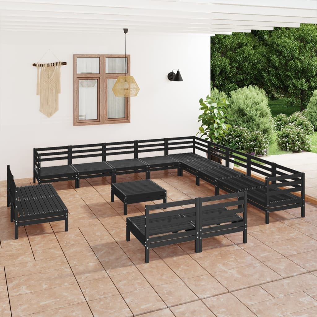 vidaXL 14 Piece Garden Lounge Set Solid Pinewood Black