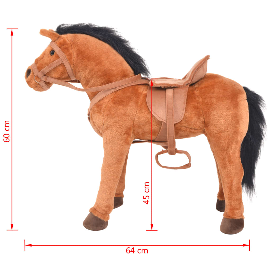 vidaXL Standing Toy Horse Plush Brown