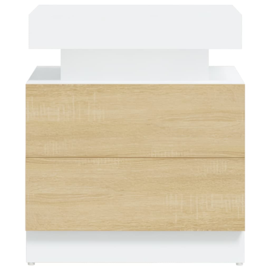 vidaXL Bedside Cabinet White and Sonoma Oak 45x35x52 cm Engineered Wood