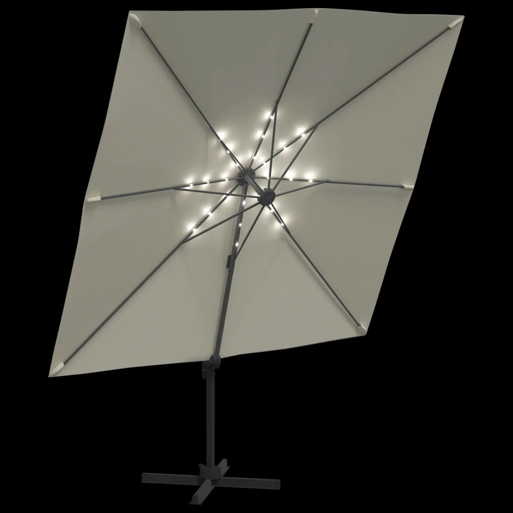 vidaXL LED Cantilever Umbrella Sand White 400x300 cm