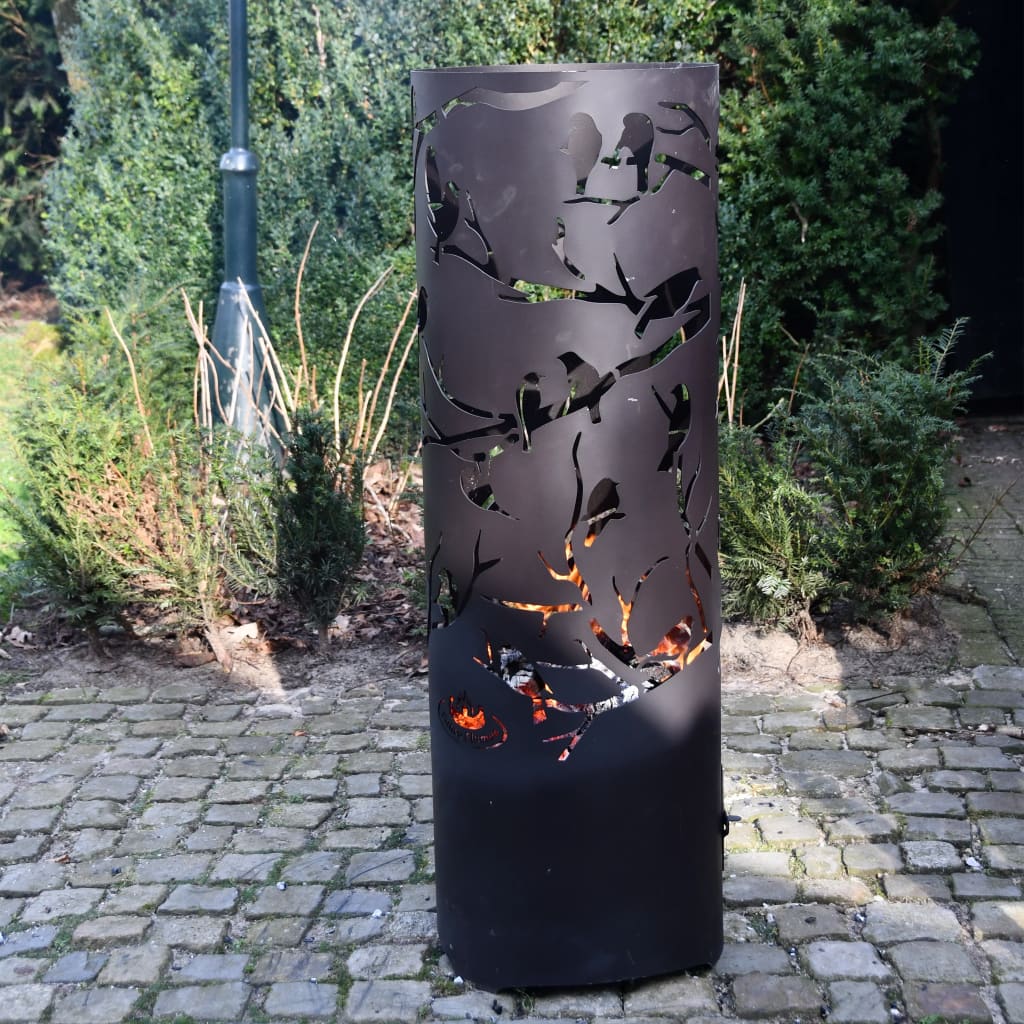 Esschert Design Fire Drum Birds on Twig Carbon Steel Black FF409