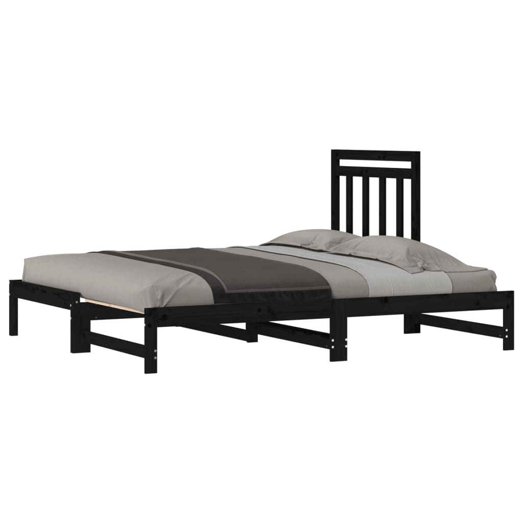 vidaXL Pull-out Day Bed Black 2x(90x200) cm Solid Wood Pine