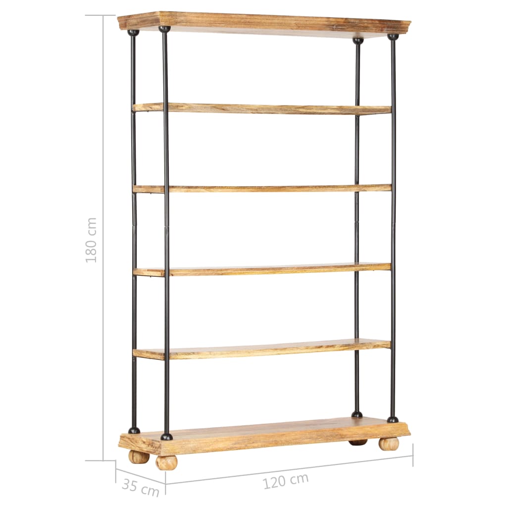 vidaXL 5-Tier Bookshelf 120x35x180 cm Solid Mango Wood and Steel