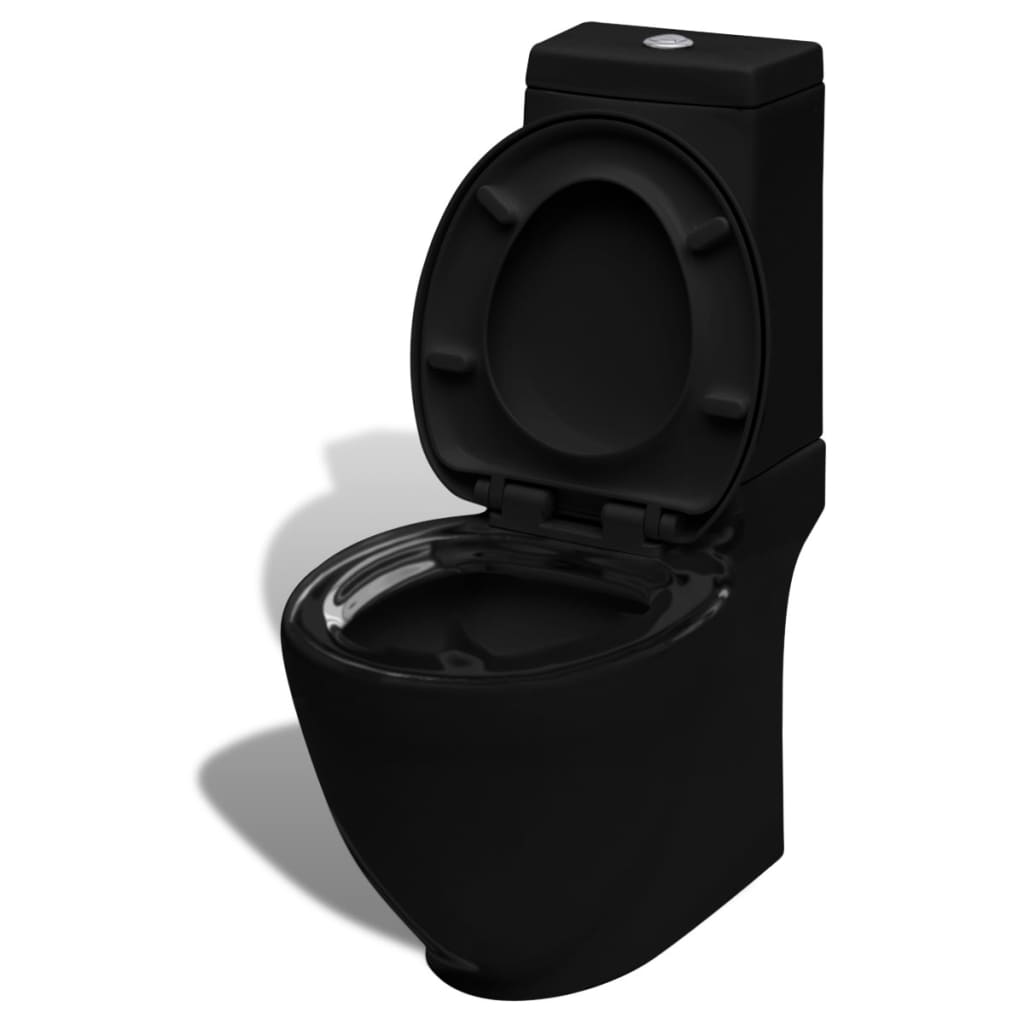 Stand Toilet & Bidet Set Black Ceramic