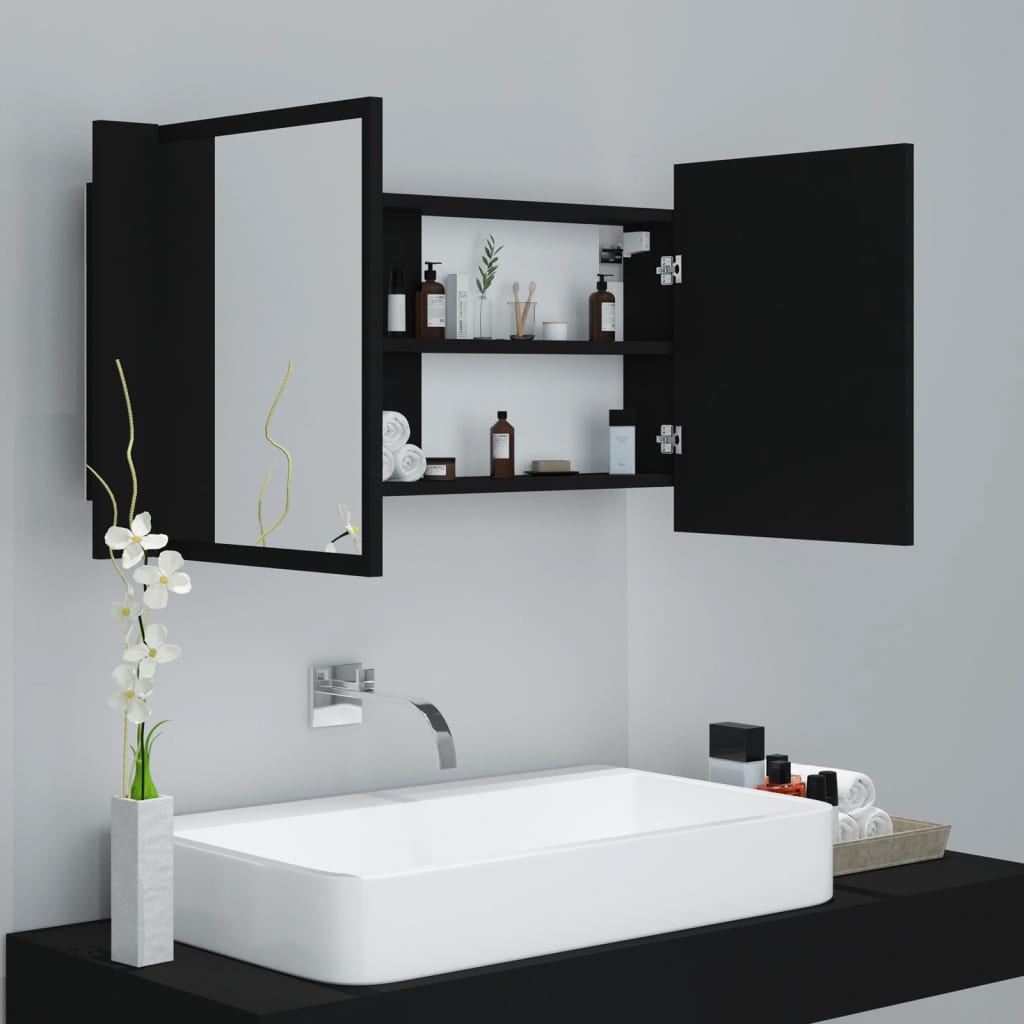 vidaXL LED Bathroom Mirror Cabinet Black 90x12x45 cm Acrylic | vidaXL.ie