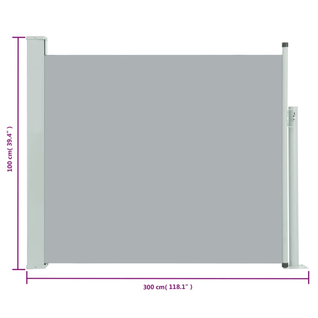 vidaXL Patio Retractable Side Awning 100x300 cm Grey