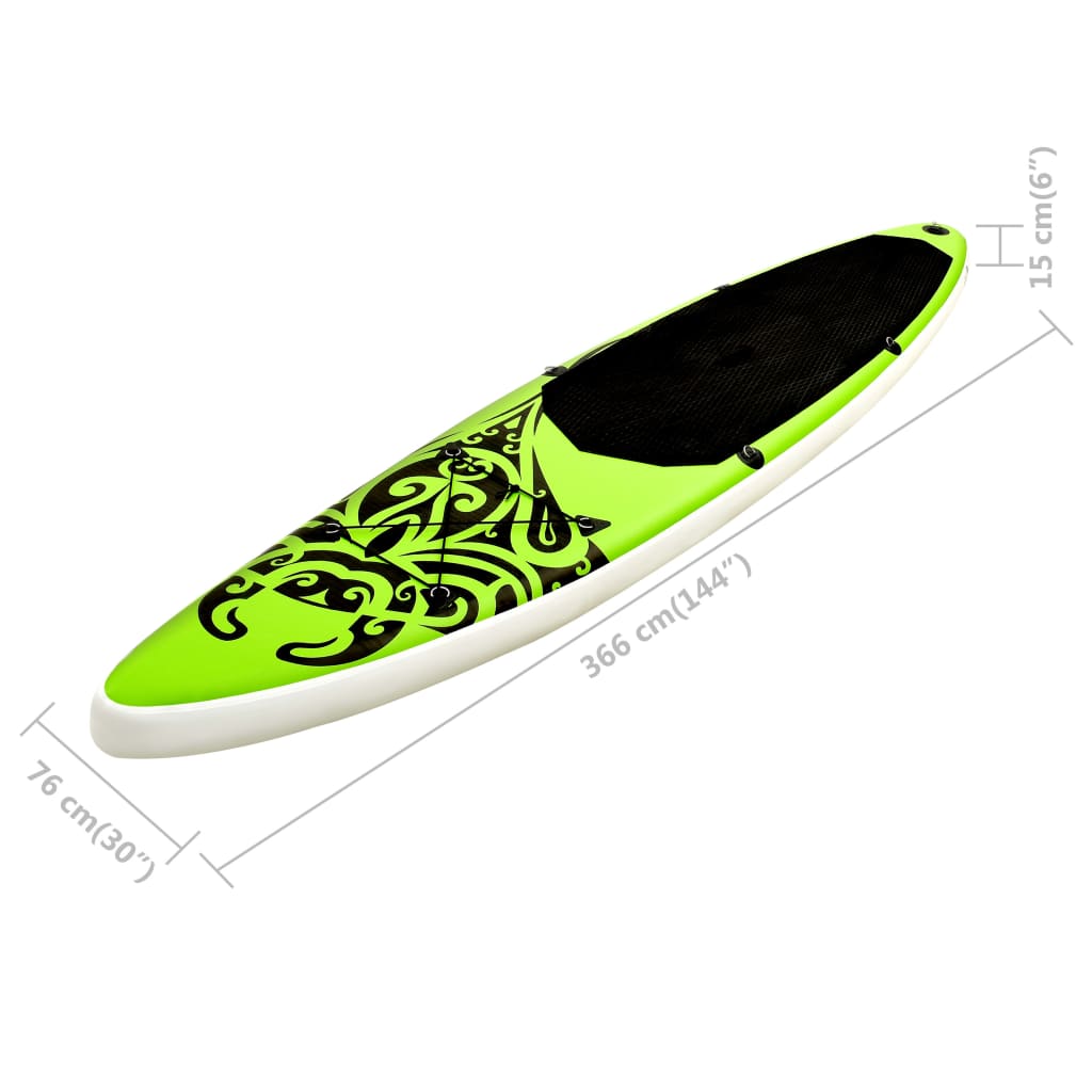 vidaXL Inflatable Stand Up Paddleboard Set 366x76x15 cm Green