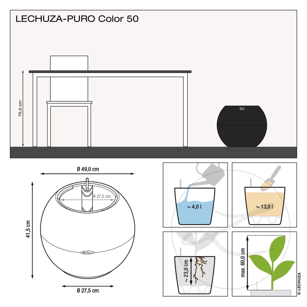 LECHUZA Planter PURO Color 50 ALL-IN-ONE Diameter 50 cm White