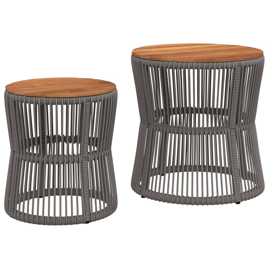 vidaXL Garden Side Tables 2 pcs with Wooden Top Grey Poly Rattan