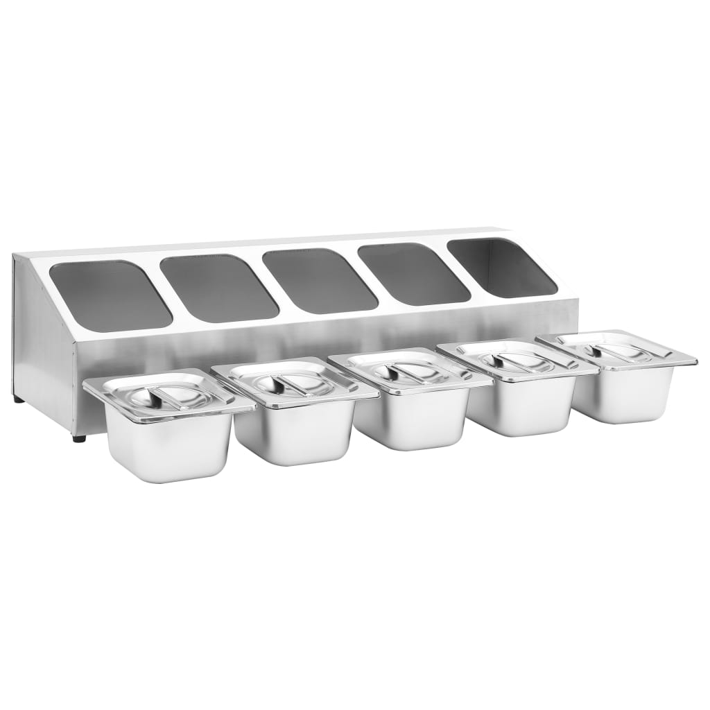 vidaXL Gastronorm Container Holder with 5 GN 1/6 Pan Stainless Steel