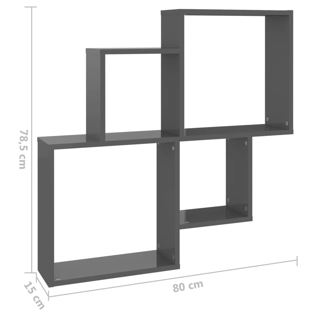 vidaXL Wall Cube Shelf High Gloss Grey 80x15x78.5 cm Engineered Wood