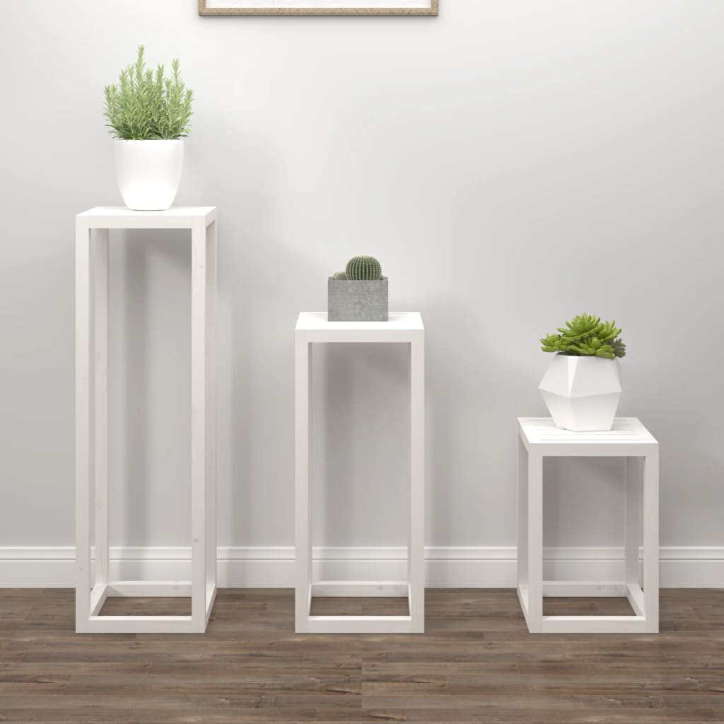vidaXL 3 Piece Plant Stand Set White Solid Wood Pine