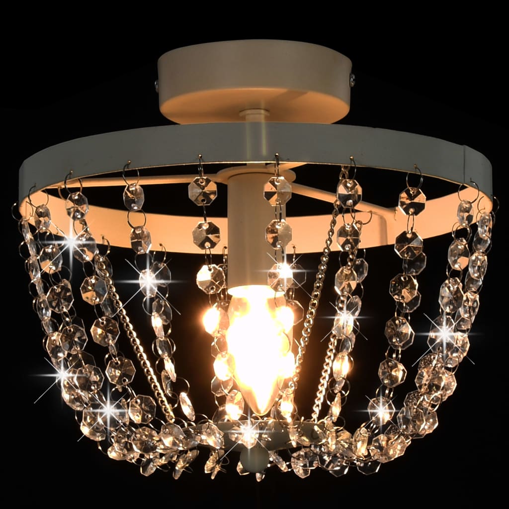 vidaXL Ceiling Lamp with Crystal Beads White Round E14