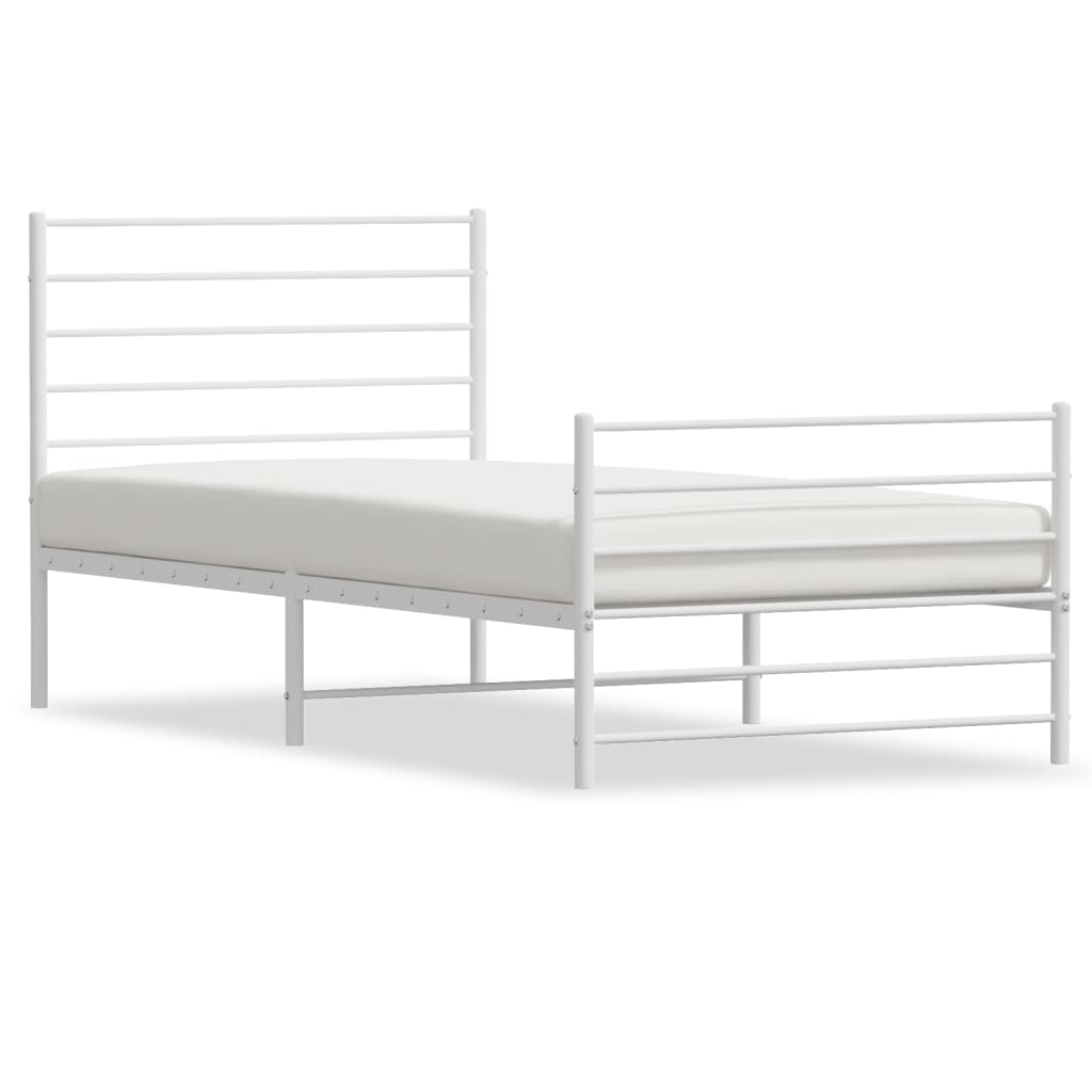 vidaXL Metal Bed Frame with Headboard and Footboard White 75x190 cm Small Single