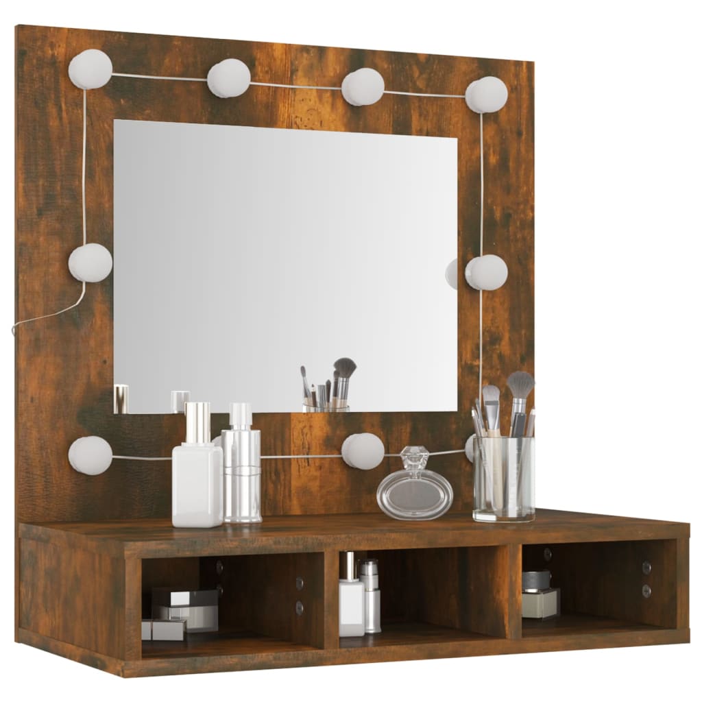 vidaXL Mirror Cabinet with LED Smoked Oak 60x31.5x62 cm