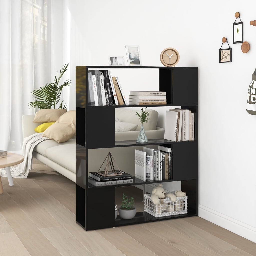 vidaXL Book Cabinet Room Divider High Gloss Black 100x24x124 cm