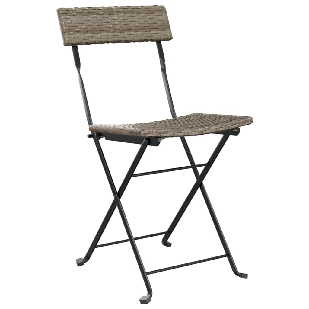 vidaXL Folding Bistro Chairs 2 pcs Grey Poly Rattan and Steel