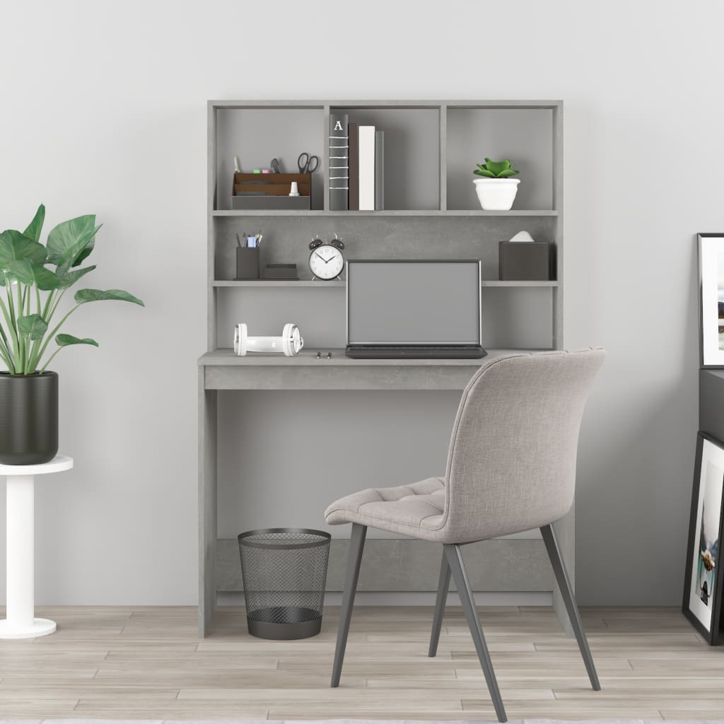 vidaXL Desk with Shelves Concrete Grey 102x45x148 cm Engineered Wood