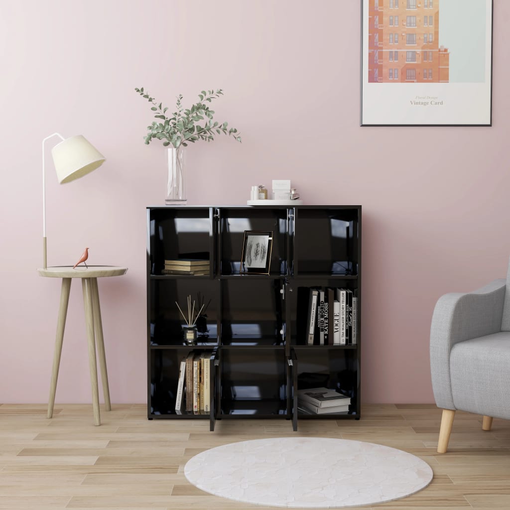 vidaXL Book Cabinet High Gloss Black 90x30x90 cm Engineered Wood