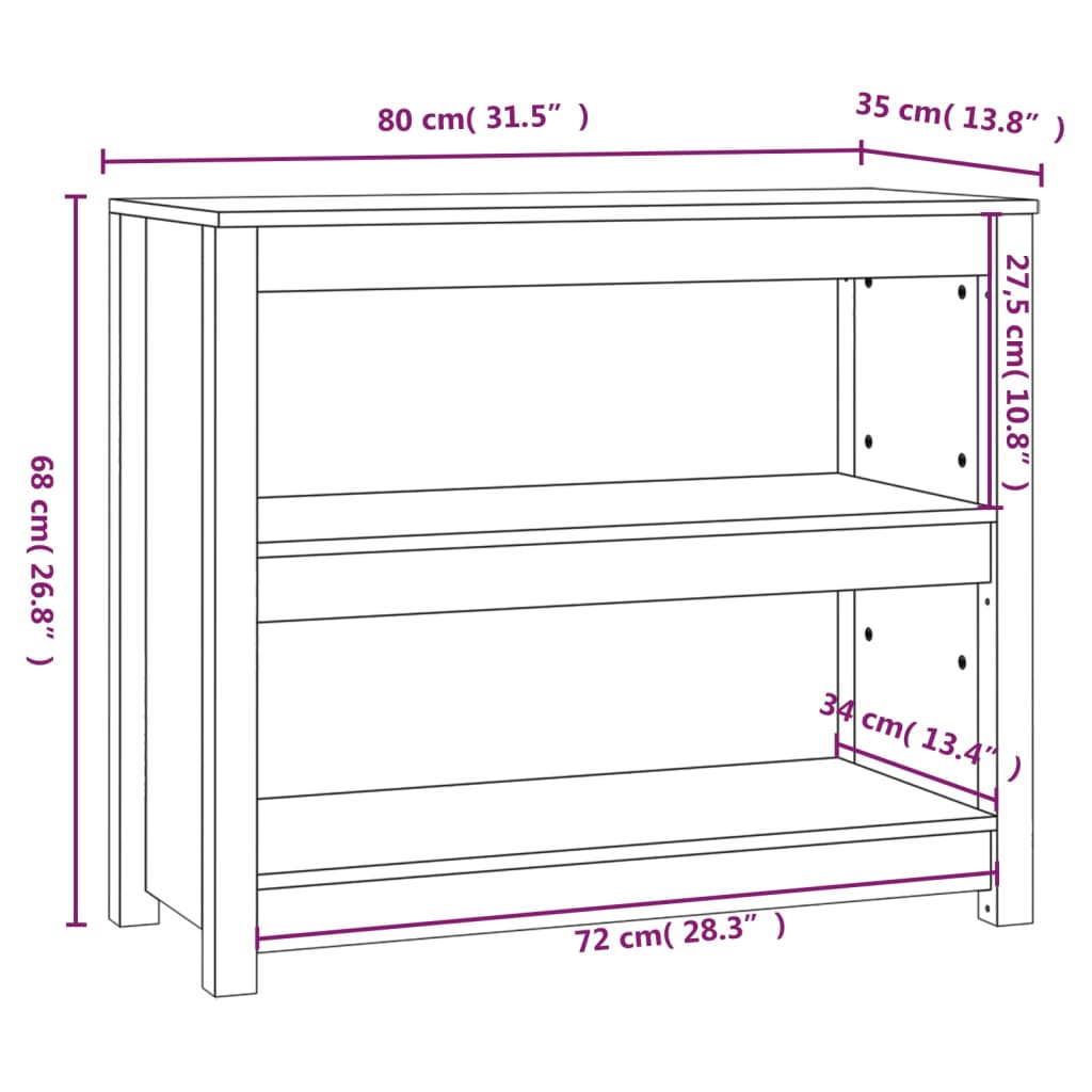 vidaXL Book Cabinet 80x35x68 cm Solid Wood Pine