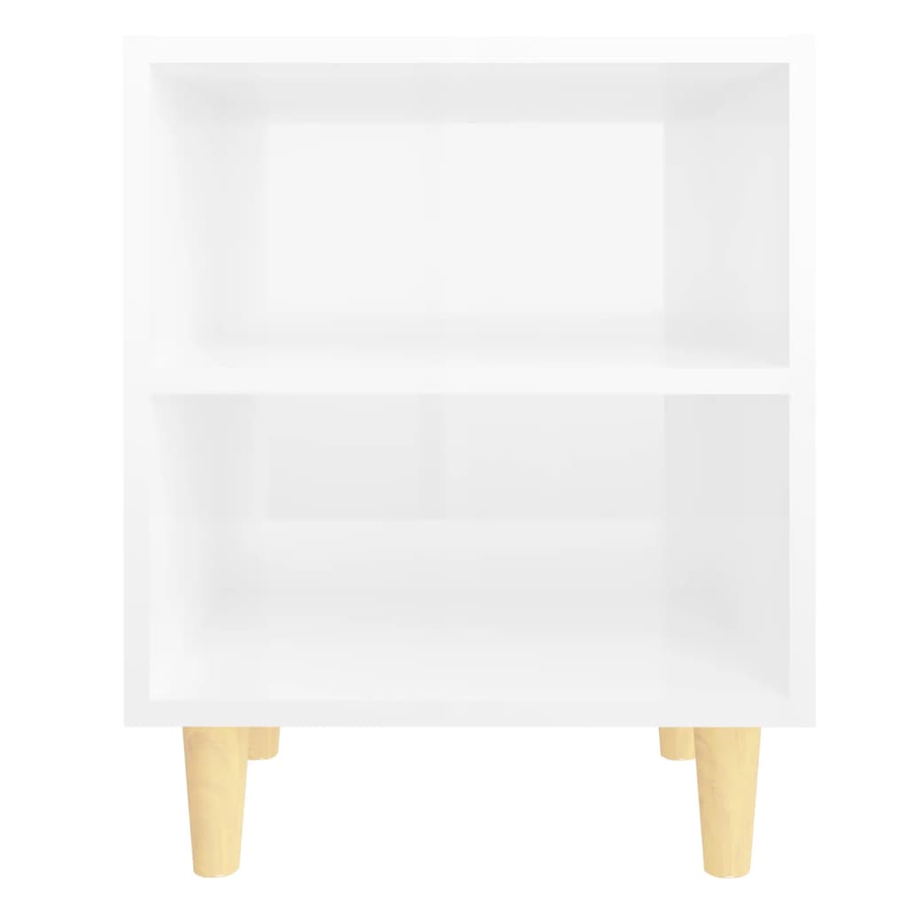 vidaXL Bed Cabinet with Solid Wood Legs High Gloss White 40x30x50cm