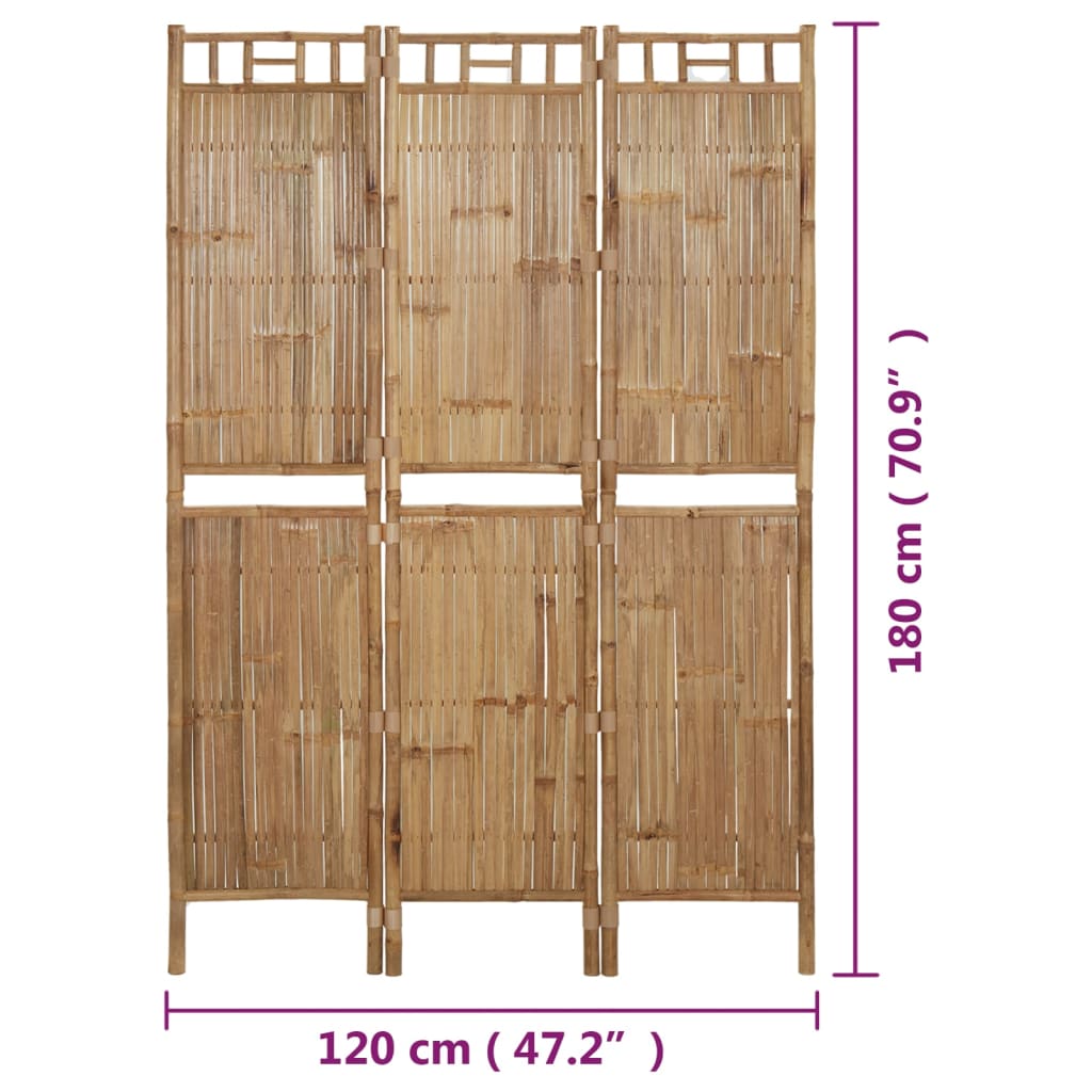 vidaXL 3-Panel Room Divider Bamboo 120x180 cm