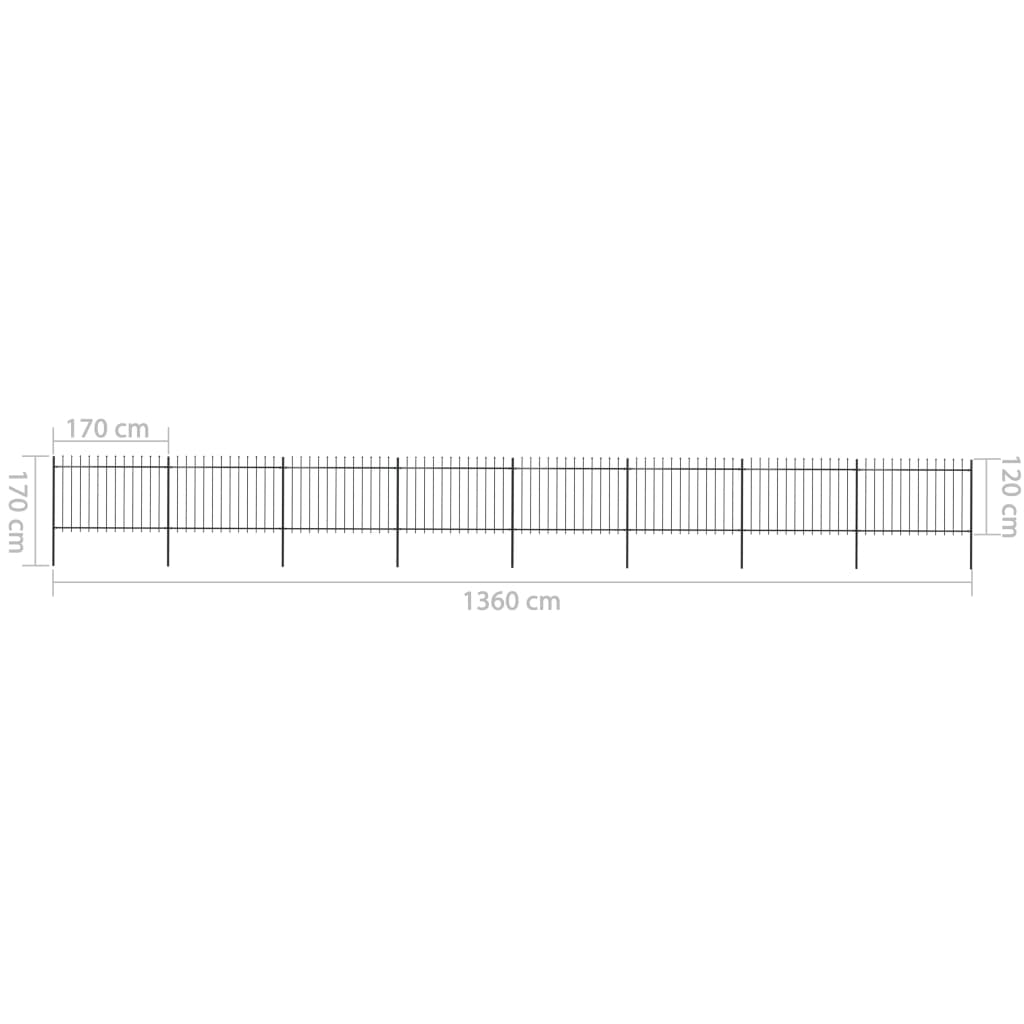 vidaXL Garden Fence with Spear Top Steel 13.6x1.2 m Black