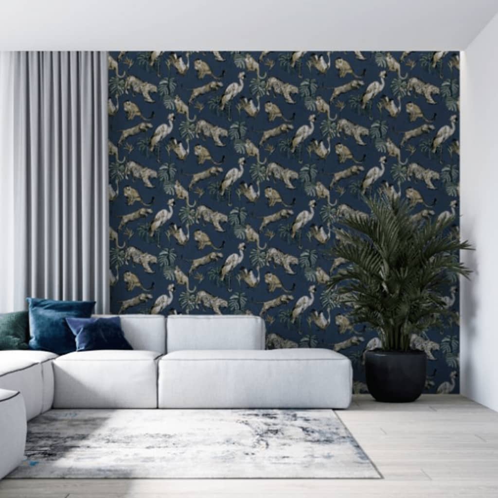 Noordwand Wallpaper Zero Exotic Animals Blue