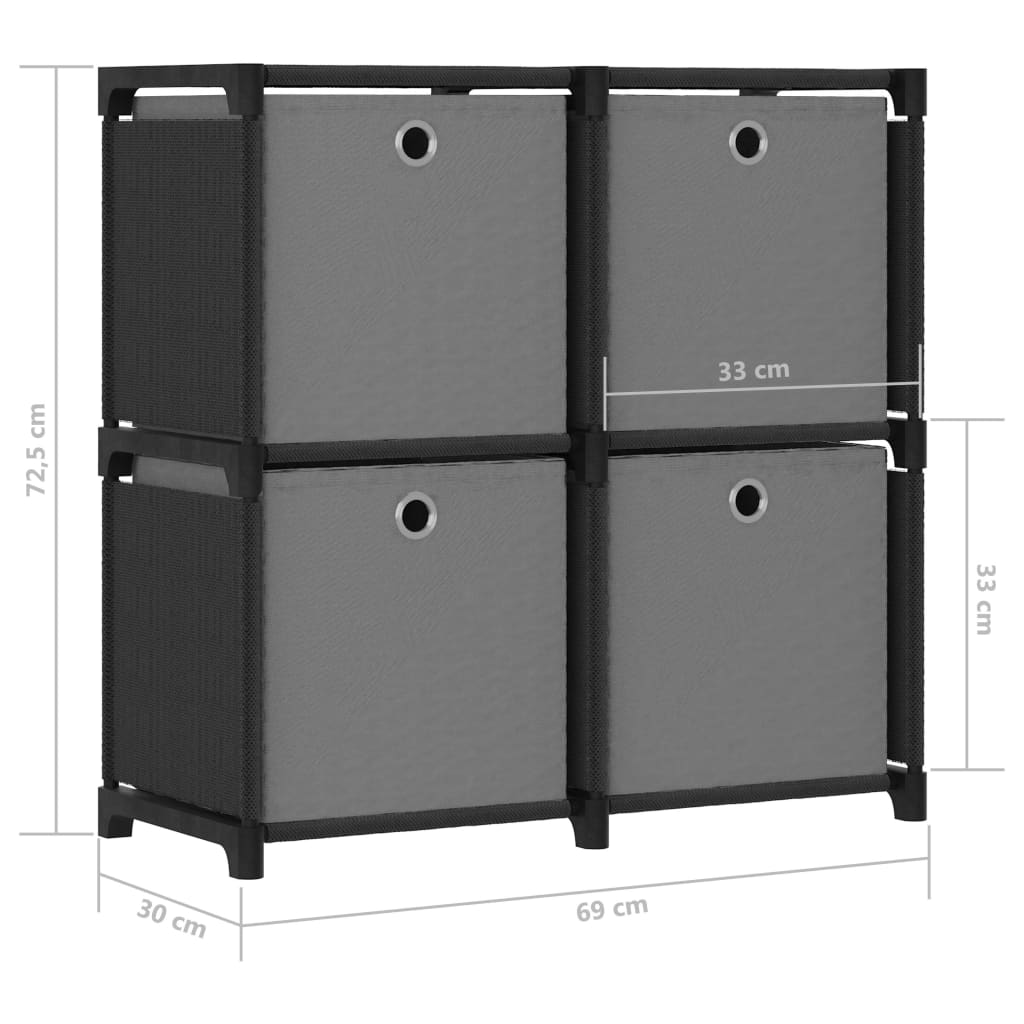 vidaXL 4-Cube Display Shelf with Boxes Black 69x30x72.5 cm Fabric