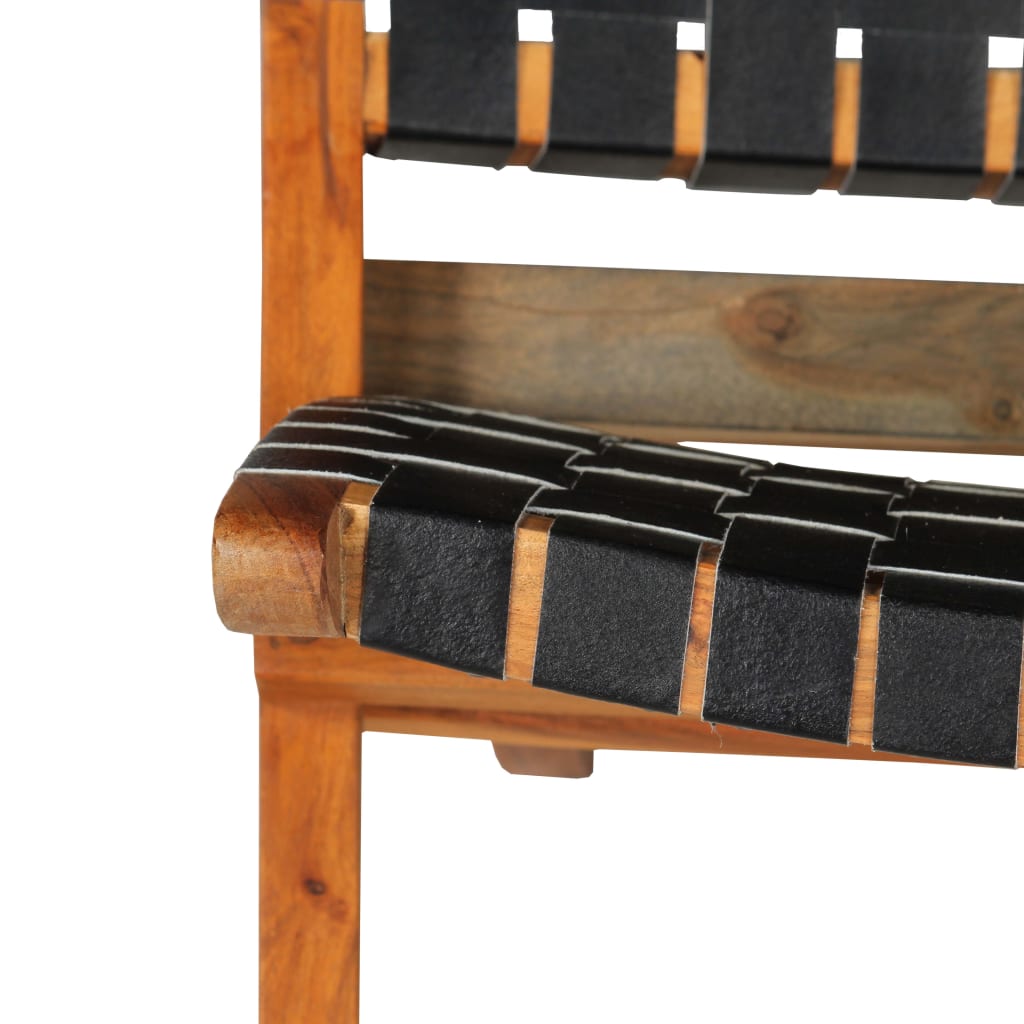 vidaXL Folding Chair Crossed-Stripe Black Real Leather