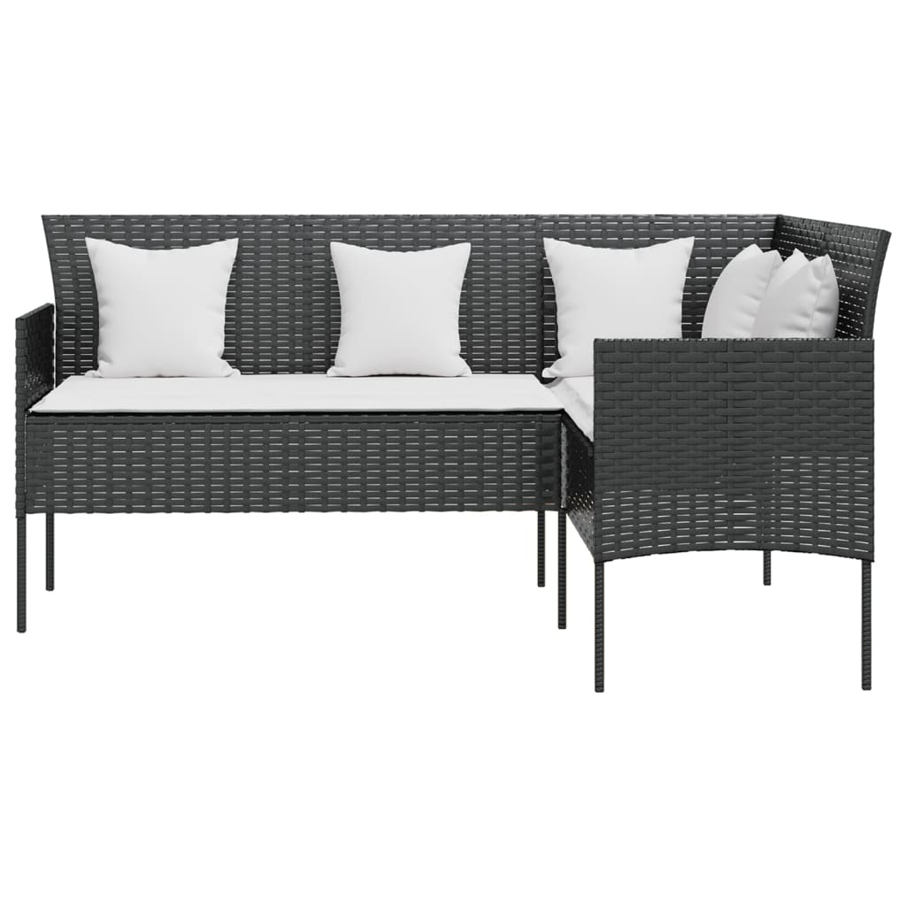 vidaXL 5 Piece L-shaped Couch Sofa Set with Cushions Poly Rattan Black