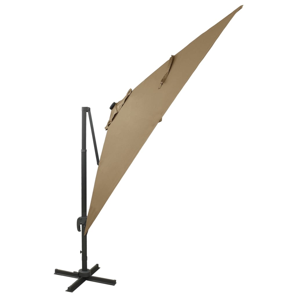 vidaXL Cantilever Umbrella with Pole and LED Lights Taupe 300 cm