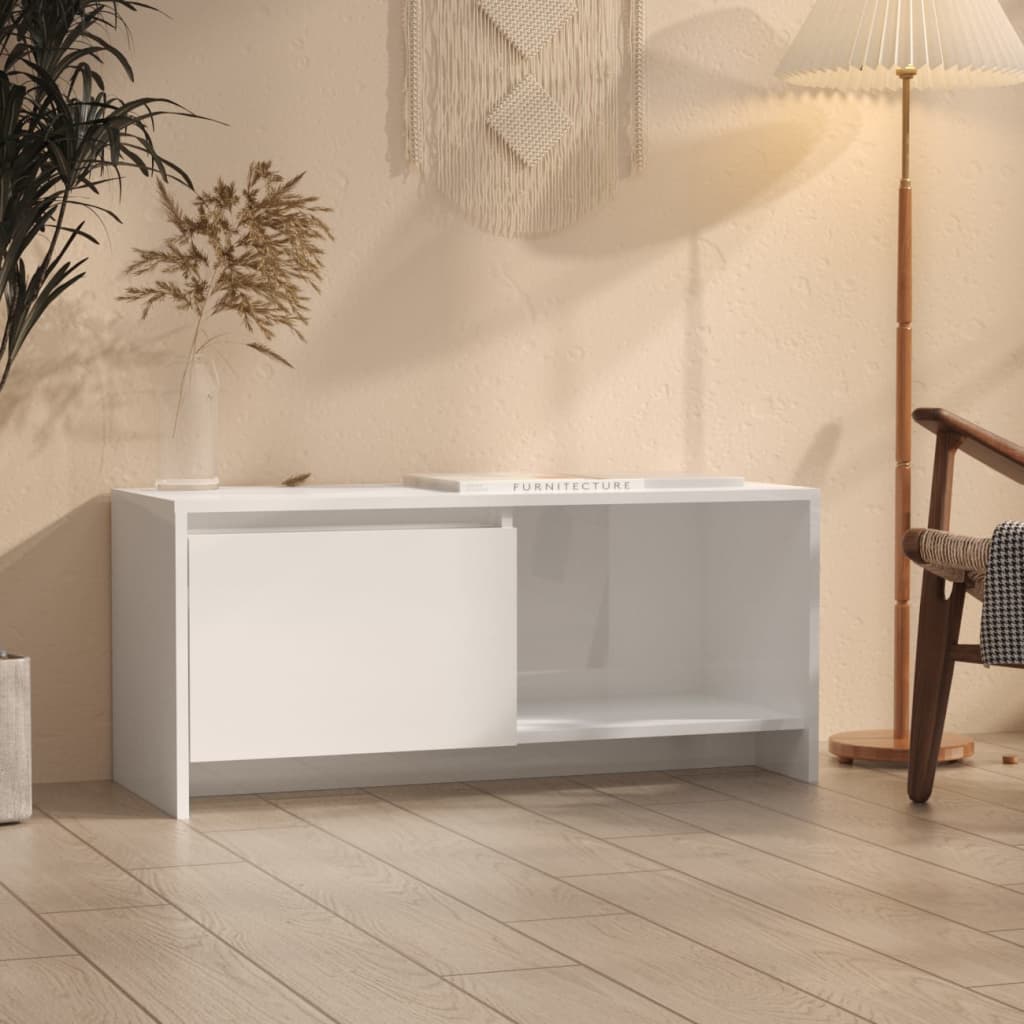 vidaXL TV Cabinet High Gloss White 90x35x40 cm Engineered Wood