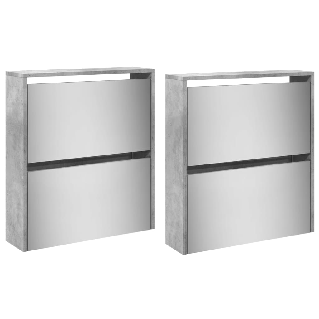 vidaXL Shoe Cabinet with Mirror 4-Layer Concrete Grey 63x17x134 cm