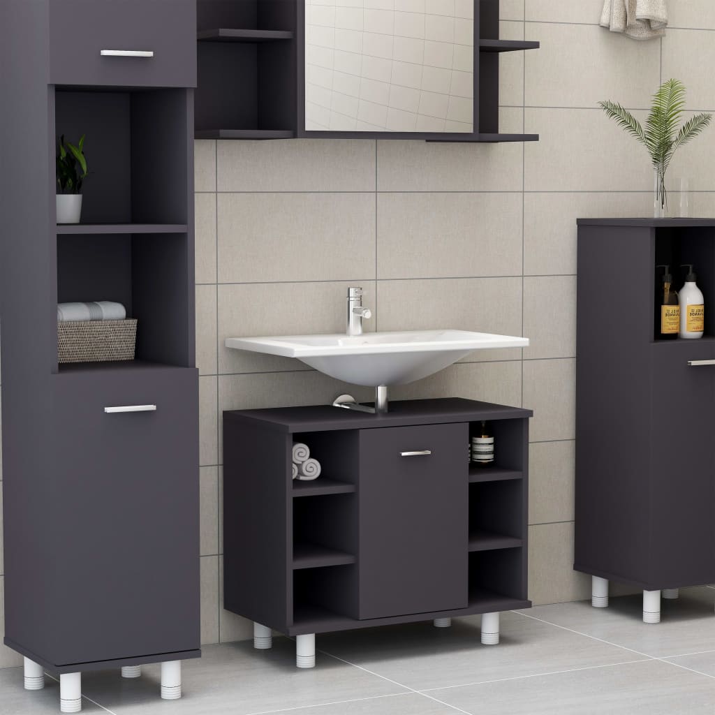 vidaXL Bathroom Cabinet Grey 60x32x53.5 cm Engineered Wood