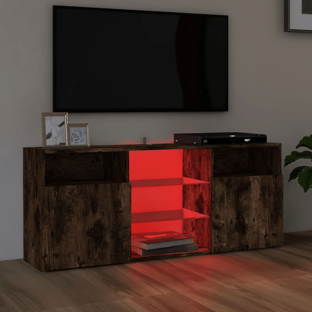 vidaXL TV Cabinet with LED Lights Smoked Oak 120x30x50 cm