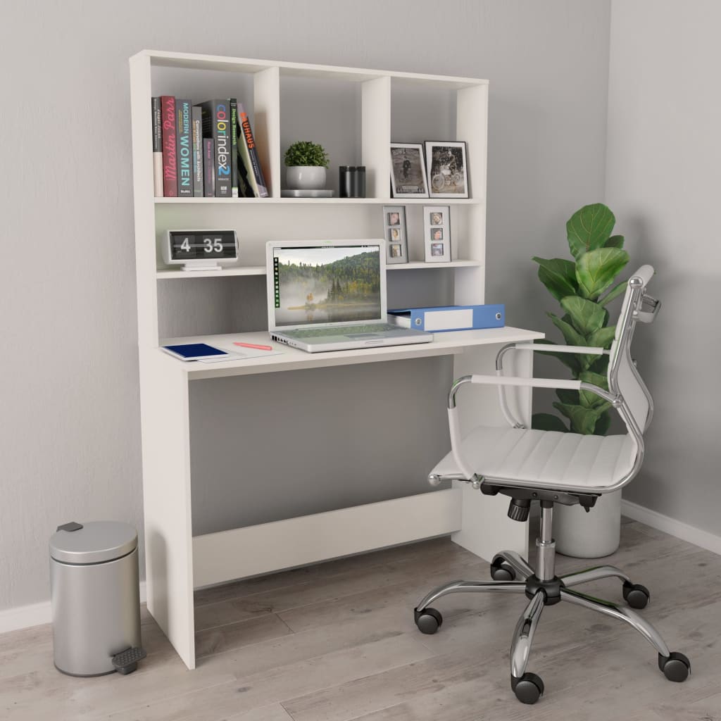 vidaXL Desk with Shelves White 110x45x157 cm Chipboard