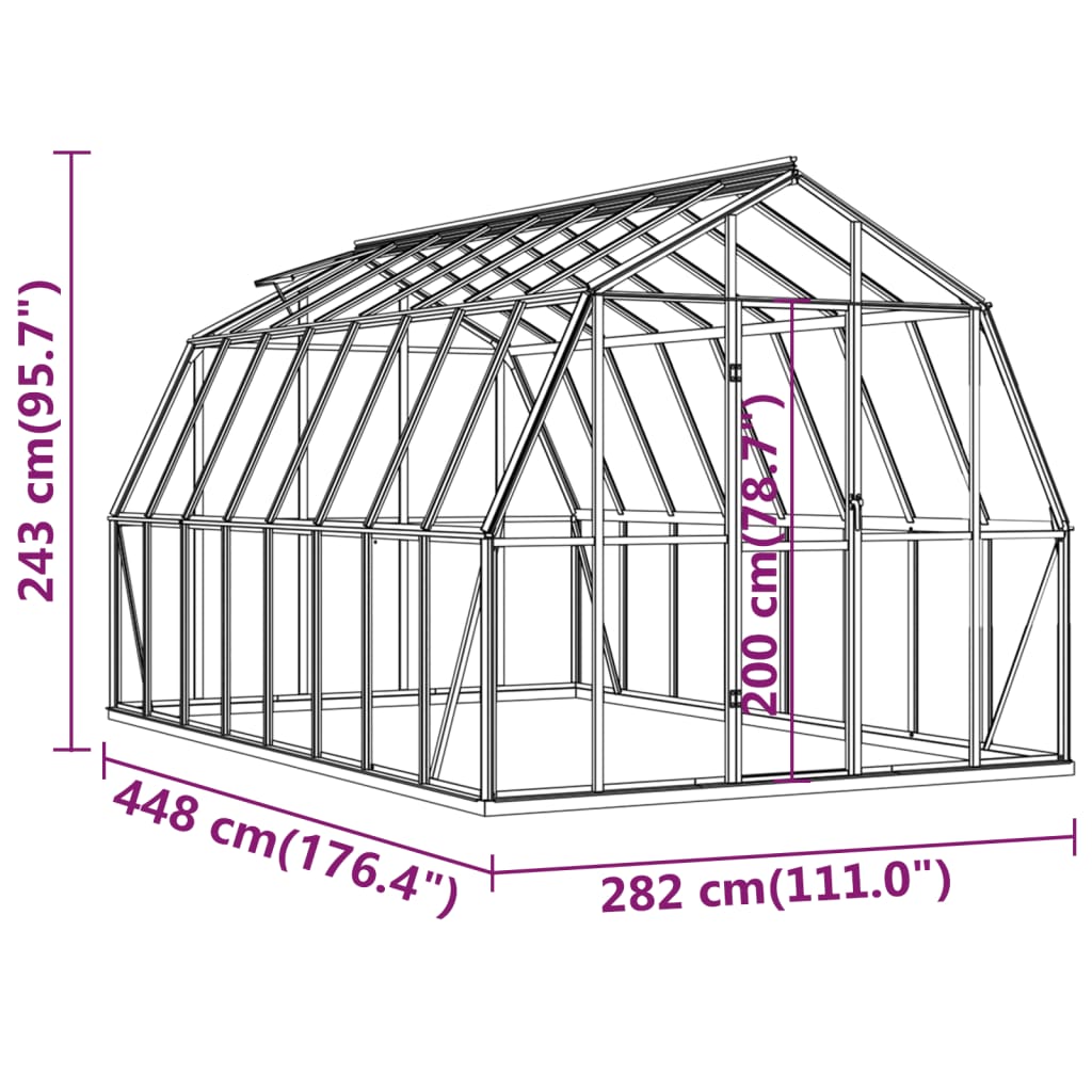 vidaXL Greenhouse with Base Frame Anthracite 12.63 m² Aluminium