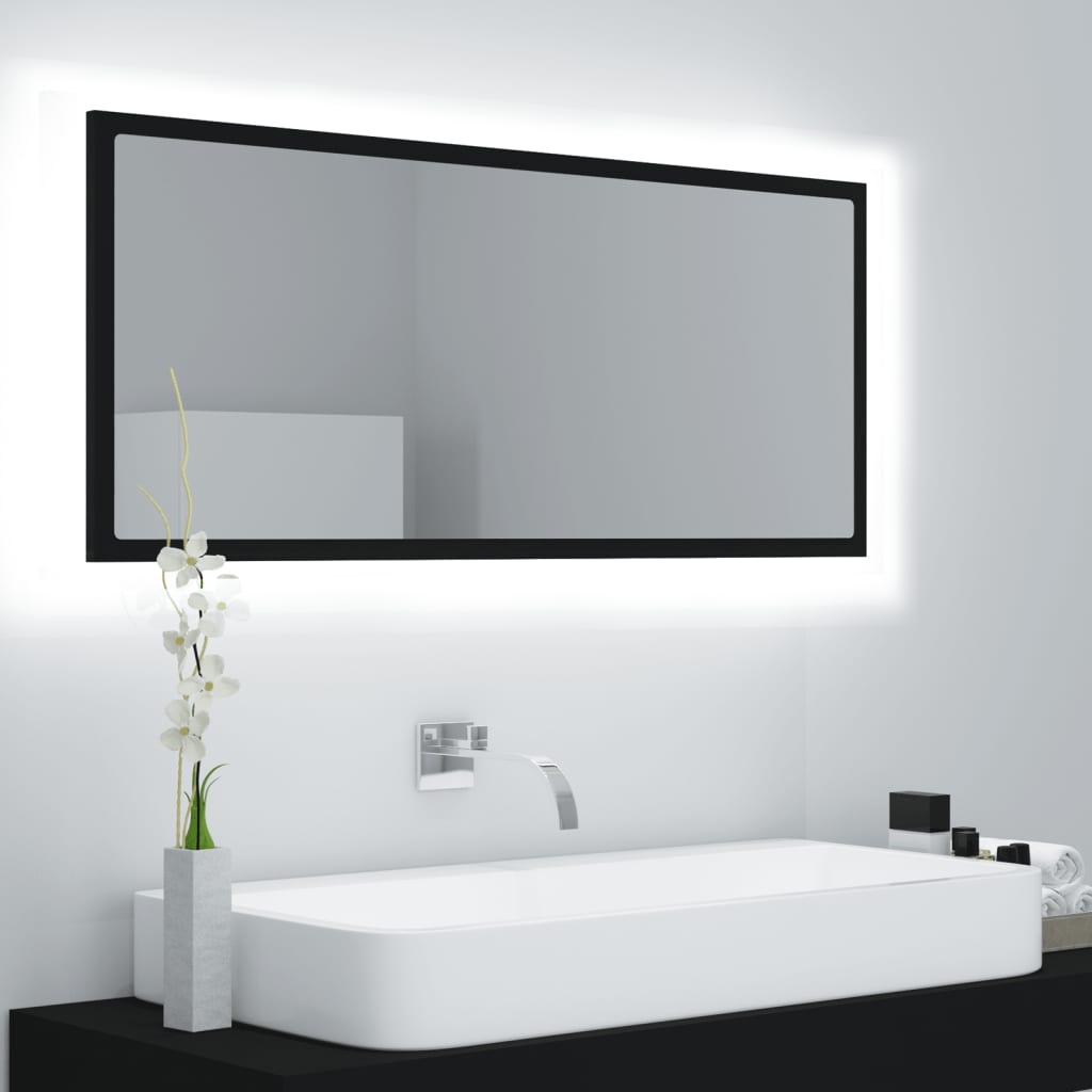 vidaXL LED Bathroom Mirror Black 100x8.5x37 cm Acrylic